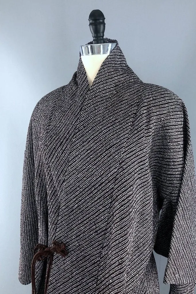 Vintage Dark Purple Brown Shibori Kimono Coat