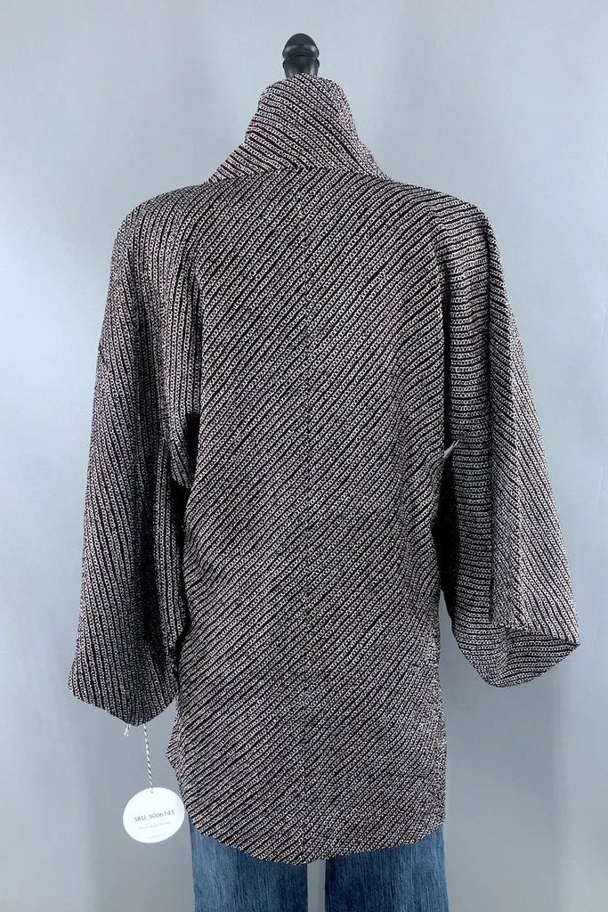 Vintage Dark Purple Brown Shibori Kimono Coat