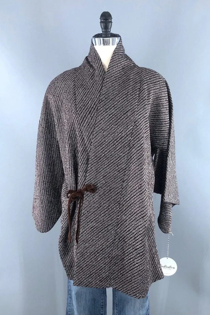 Vintage Dark Purple Brown Shibori Kimono Coat
