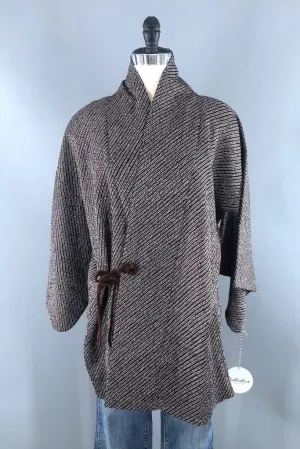 Vintage Dark Purple Brown Shibori Kimono Coat